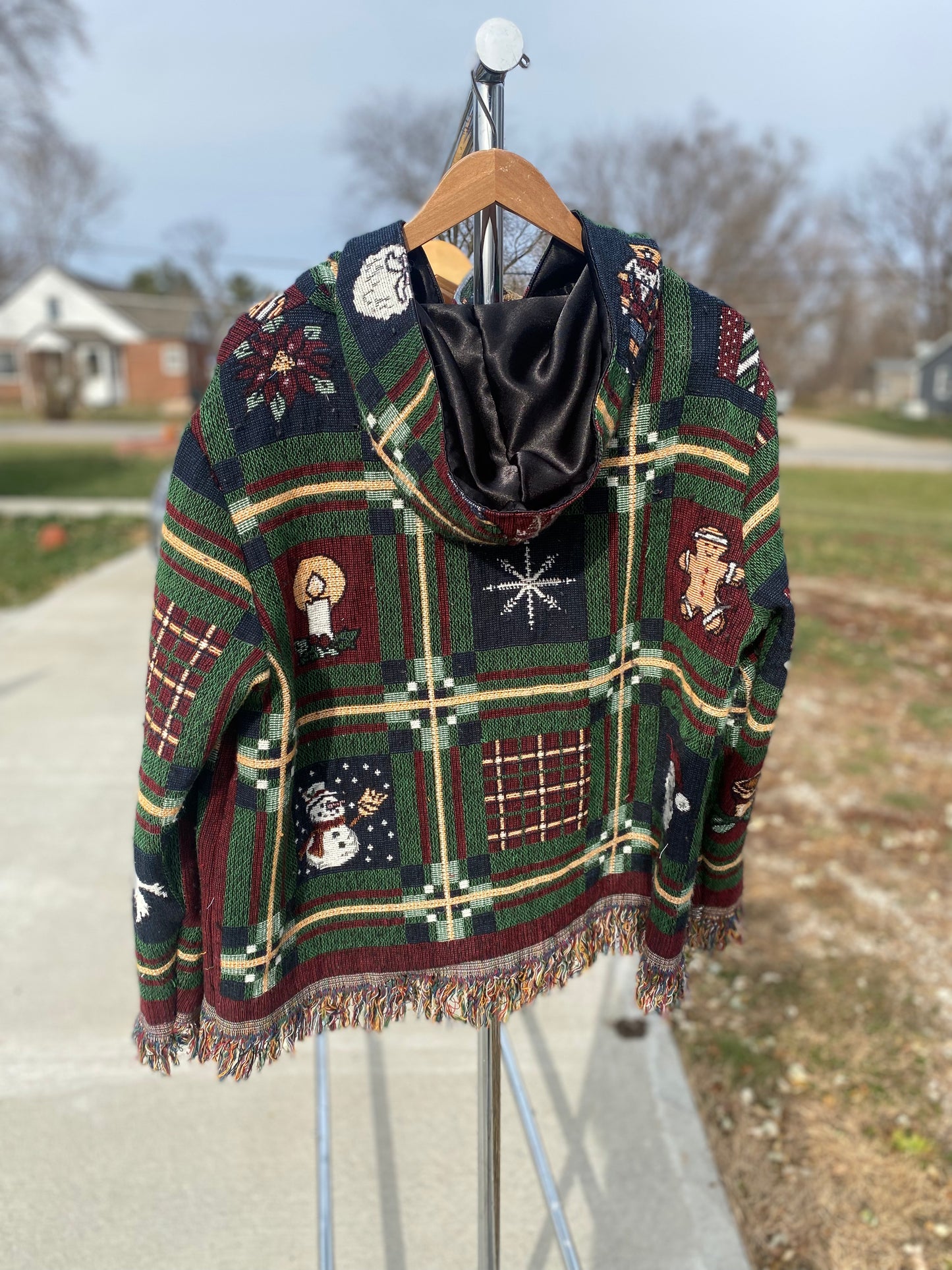 Holiday Tapestry Blanket Hoodie Satin Lined