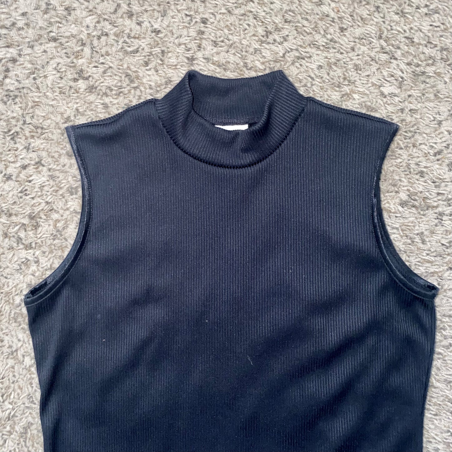 Black Ribbed Mockneck Tank