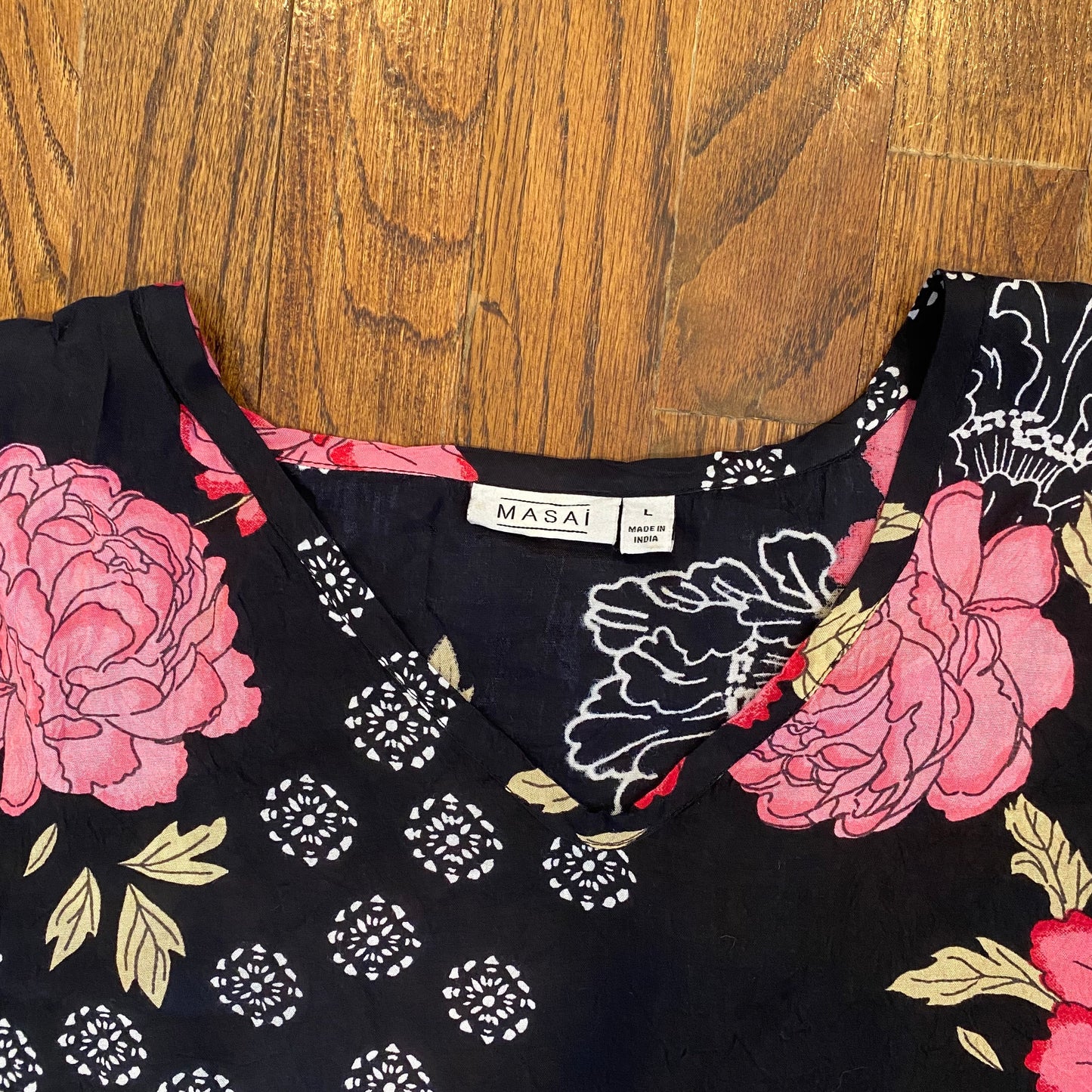 Pink Floral Black Dress