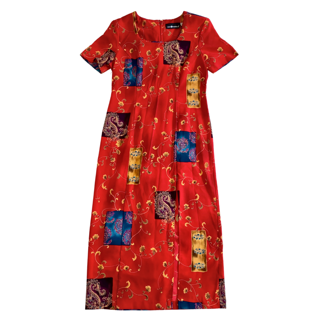 Vintage Red Floral Dress