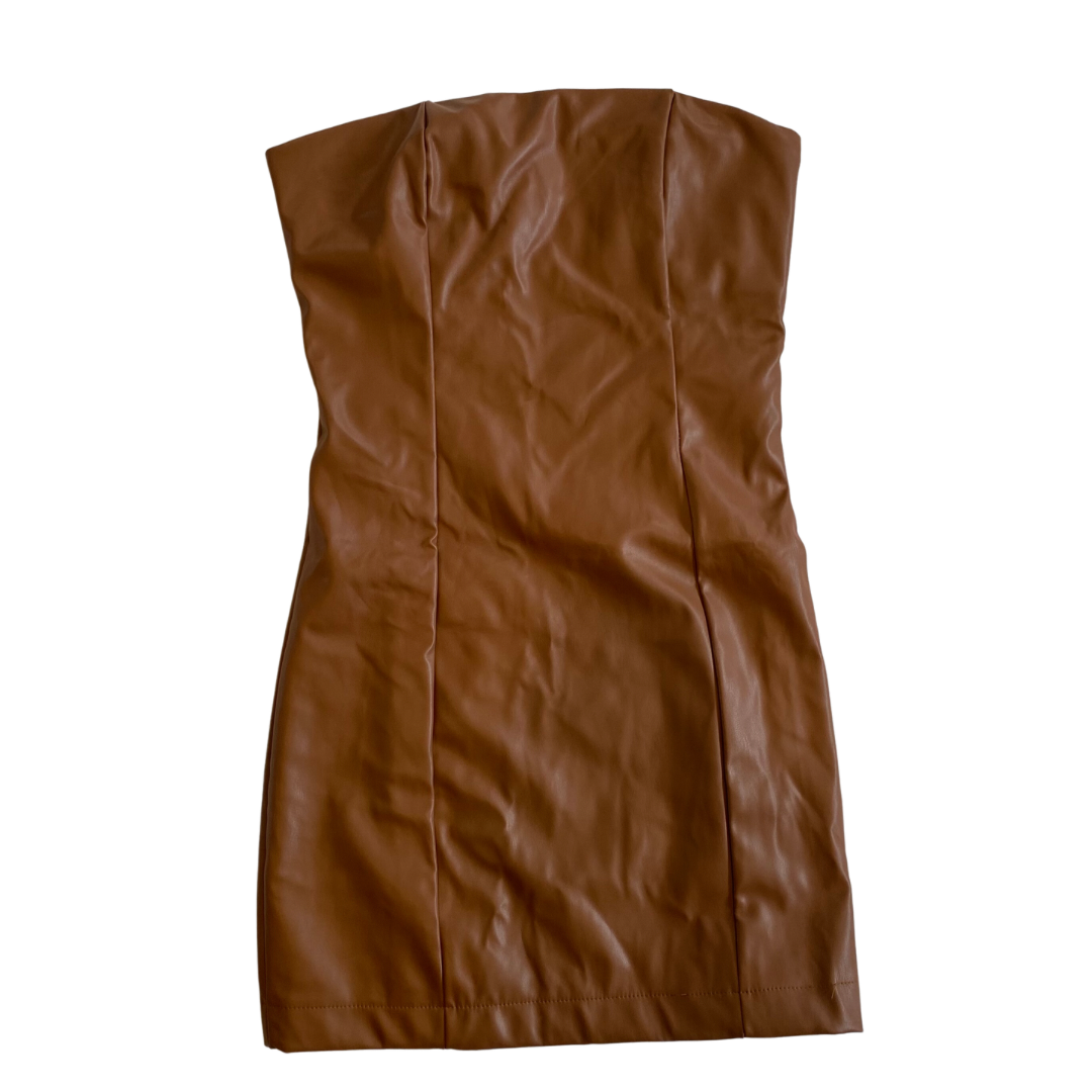 Brown Pleather Strapless Top