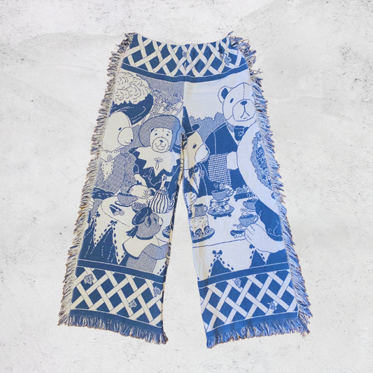 Blue and White Teddy Bear Blanket Pants - Size XL