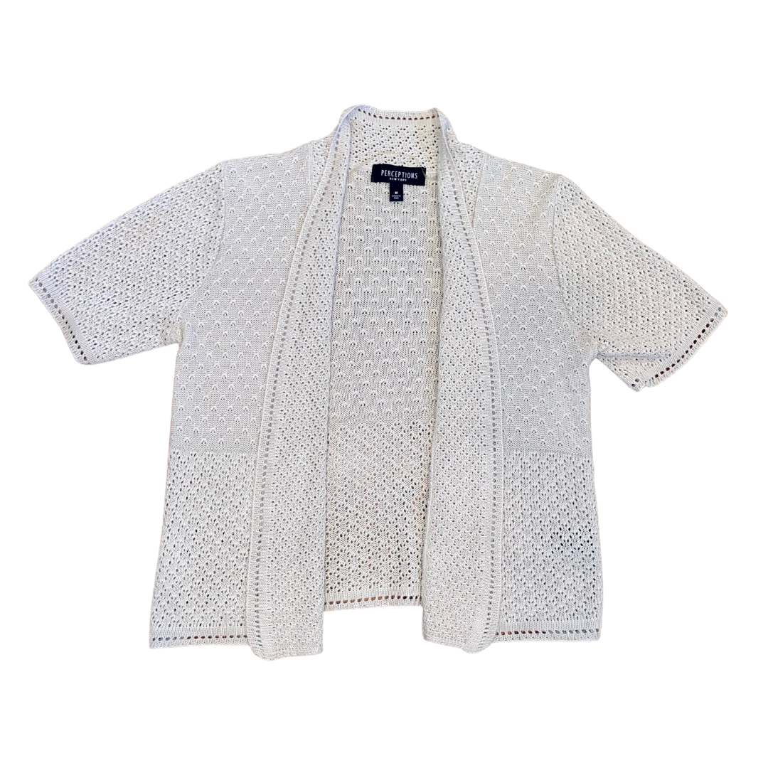 Beige Crochet Short Sleeve Cardigan