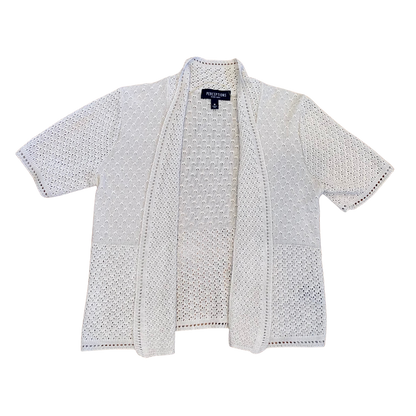 Beige Crochet Short Sleeve Cardigan