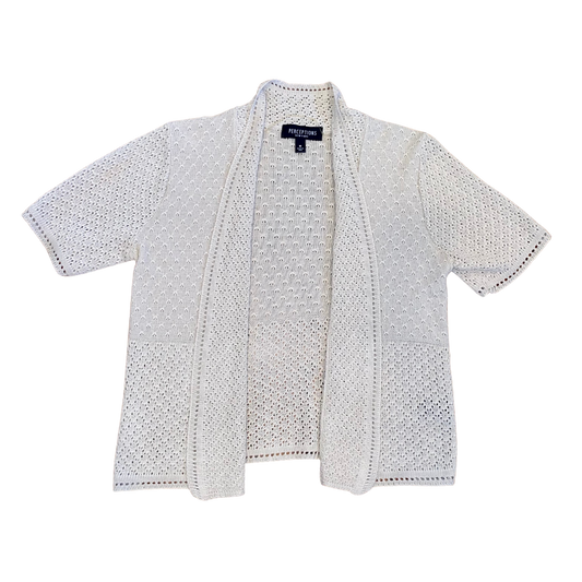 Beige Crochet Short Sleeve Cardigan