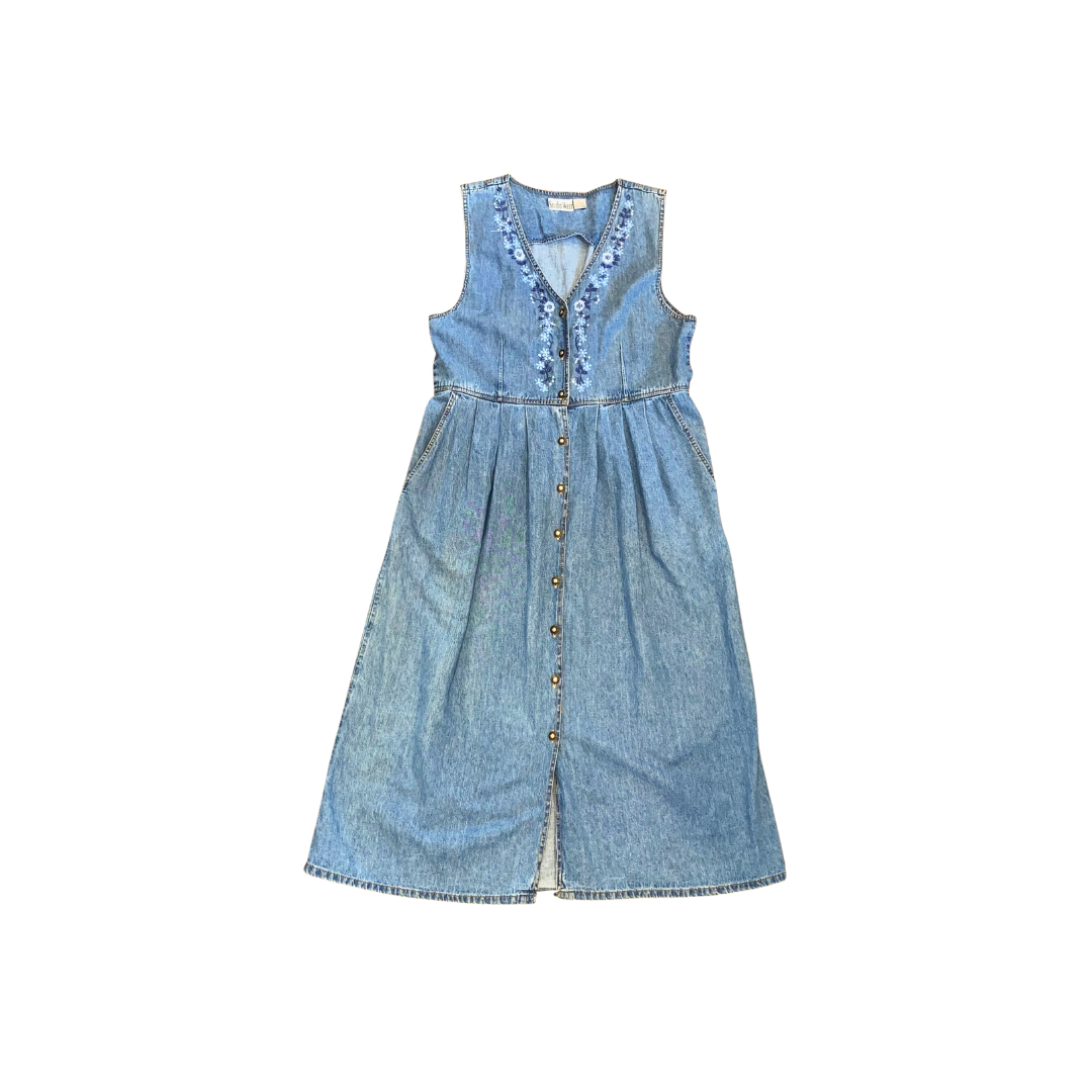 Flower Embroidered Denim Dress