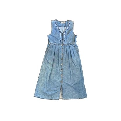 Flower Embroidered Denim Dress