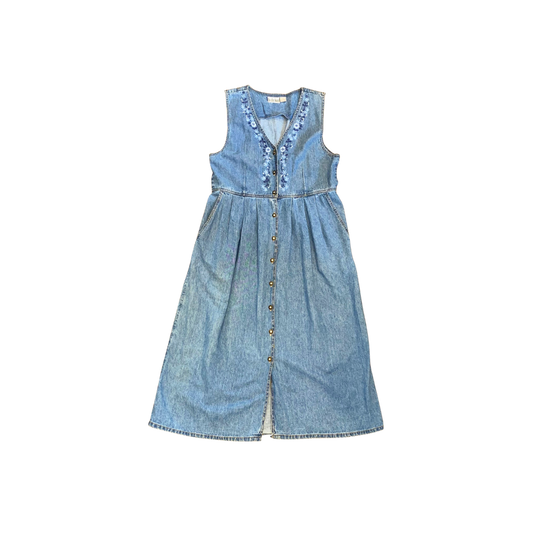 Flower Embroidered Denim Dress