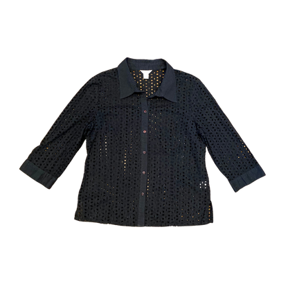 Black Eyelet Button Up