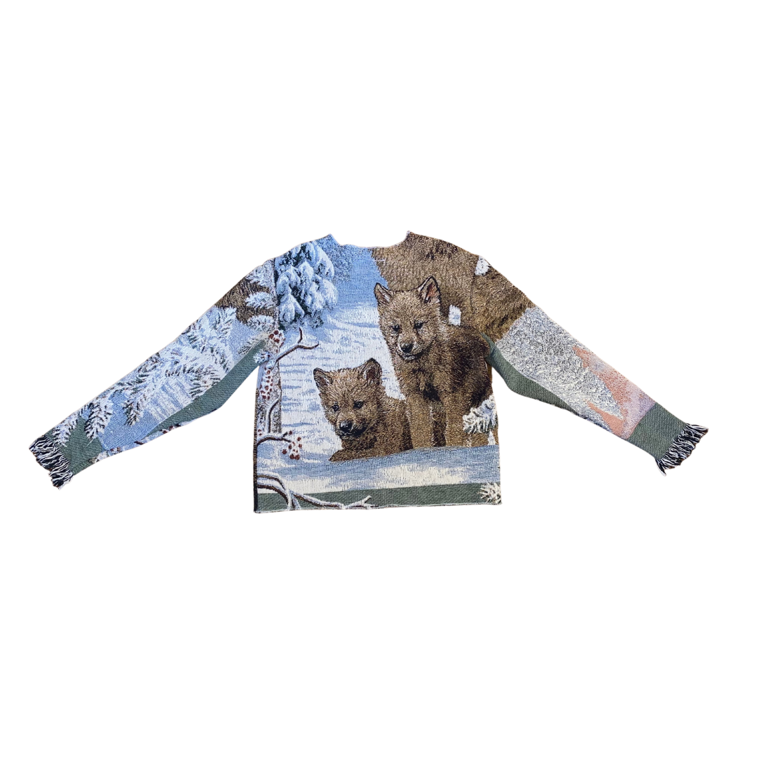 Winter Wolf Blanket Crewneck Sweater - XL