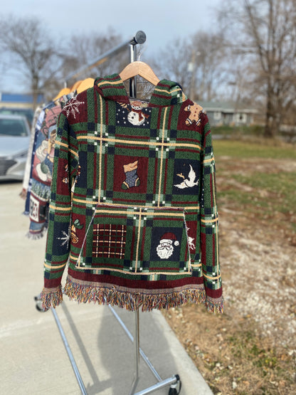 Holiday Tapestry Blanket Hoodie Satin Lined