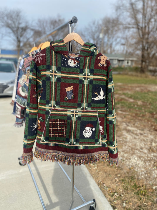 Holiday Tapestry Blanket Hoodie Satin Lined