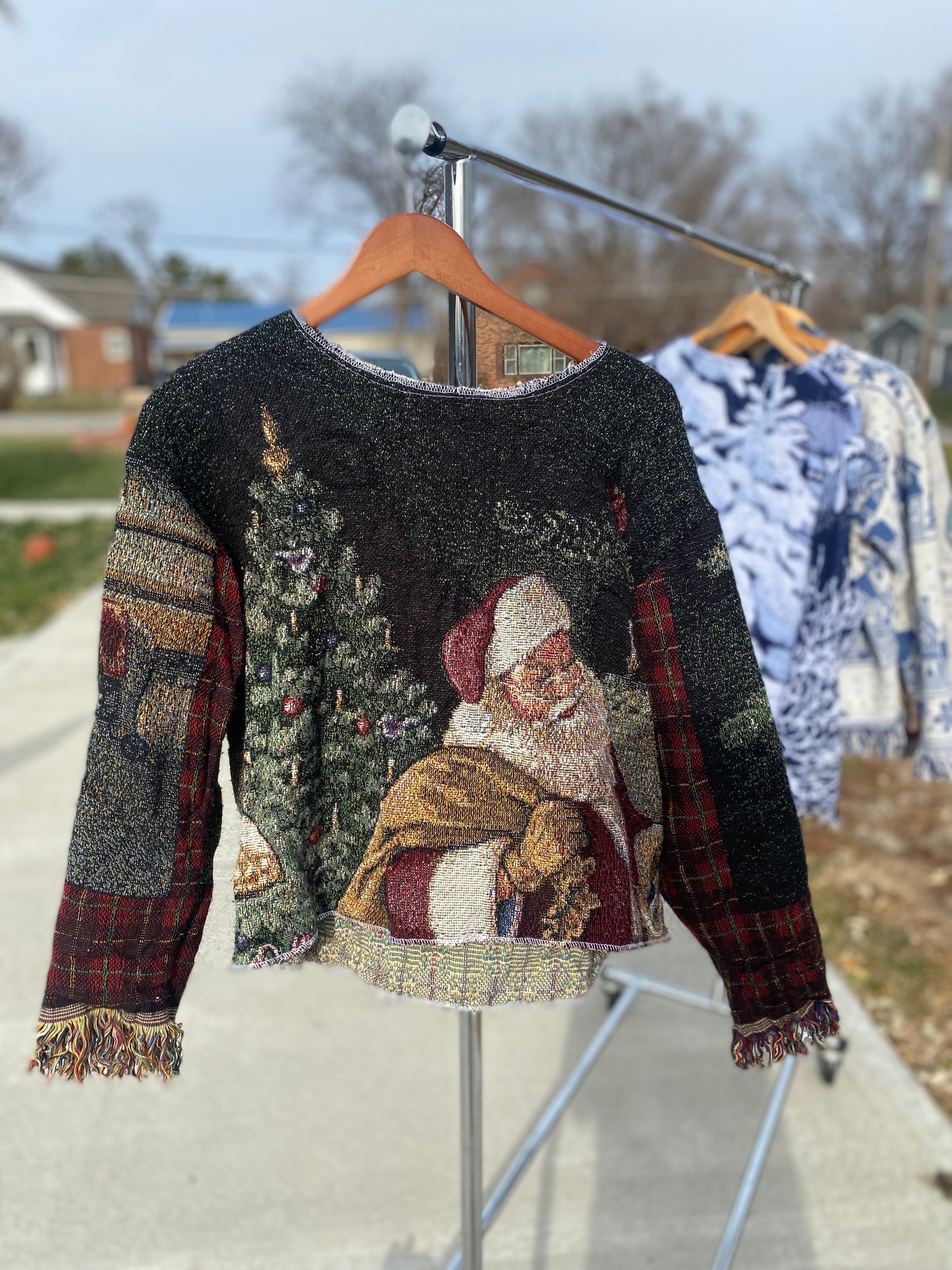 Santa Tapestry Blanket Crewneck Sweater