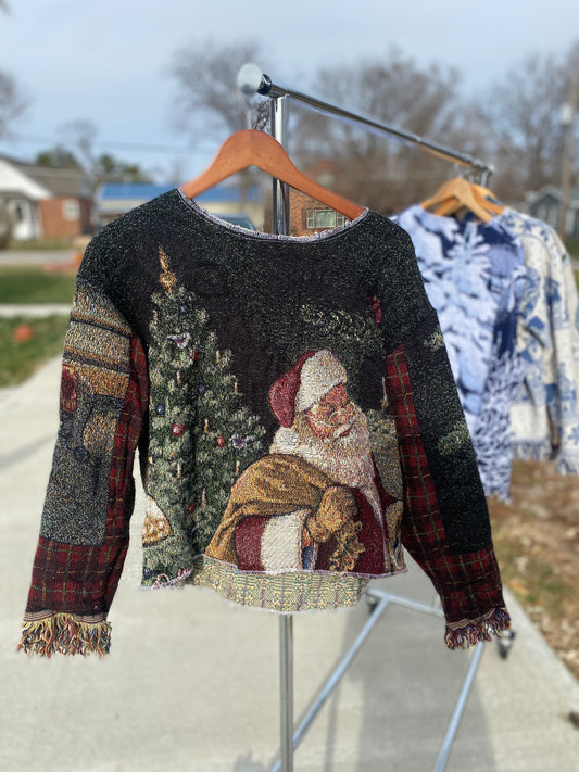 Santa Tapestry Blanket Crewneck Sweater