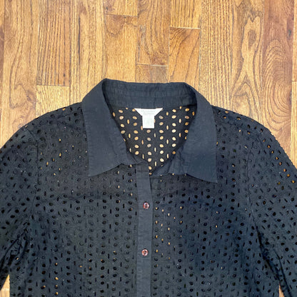 Black Eyelet Button Up