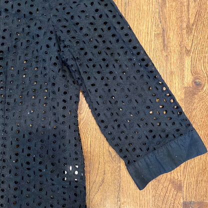 Black Eyelet Button Up