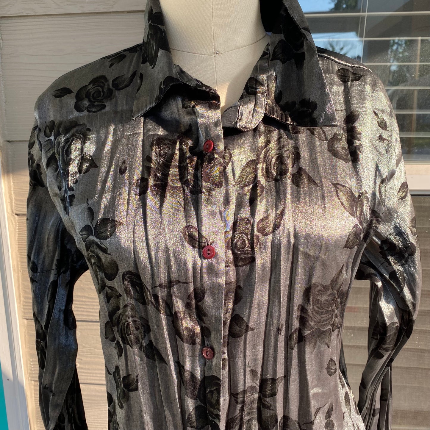 Silver and Black Silk Button Up