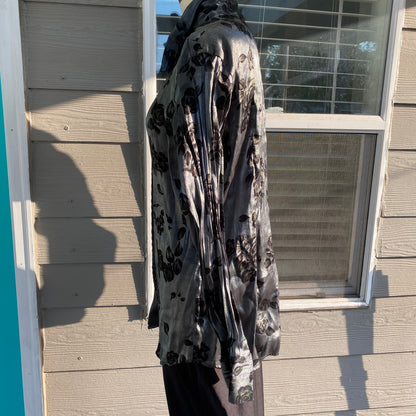 Silver and Black Silk Button Up