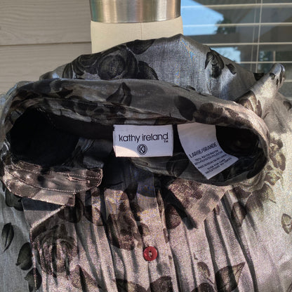 Silver and Black Silk Button Up