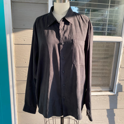 Black Suede Button Up