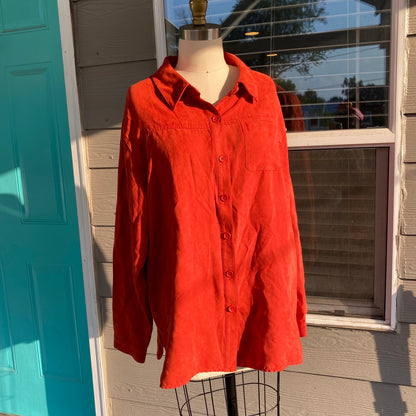 Red Orange Suede Button Up