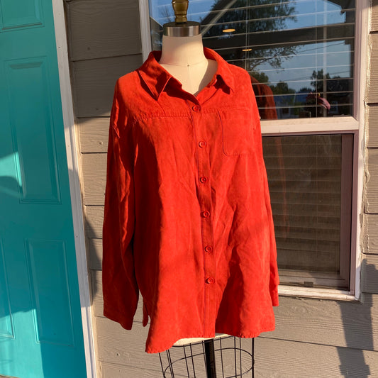 Red Orange Suede Button Up