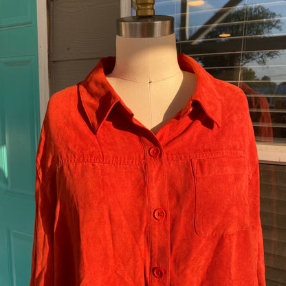 Red Orange Suede Button Up