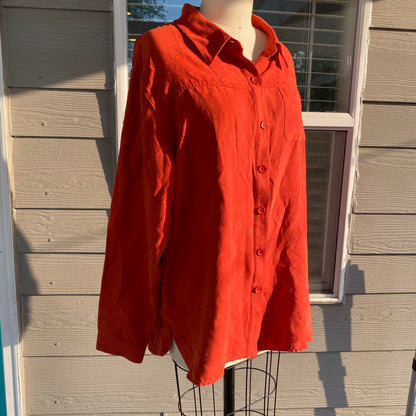 Red Orange Suede Button Up
