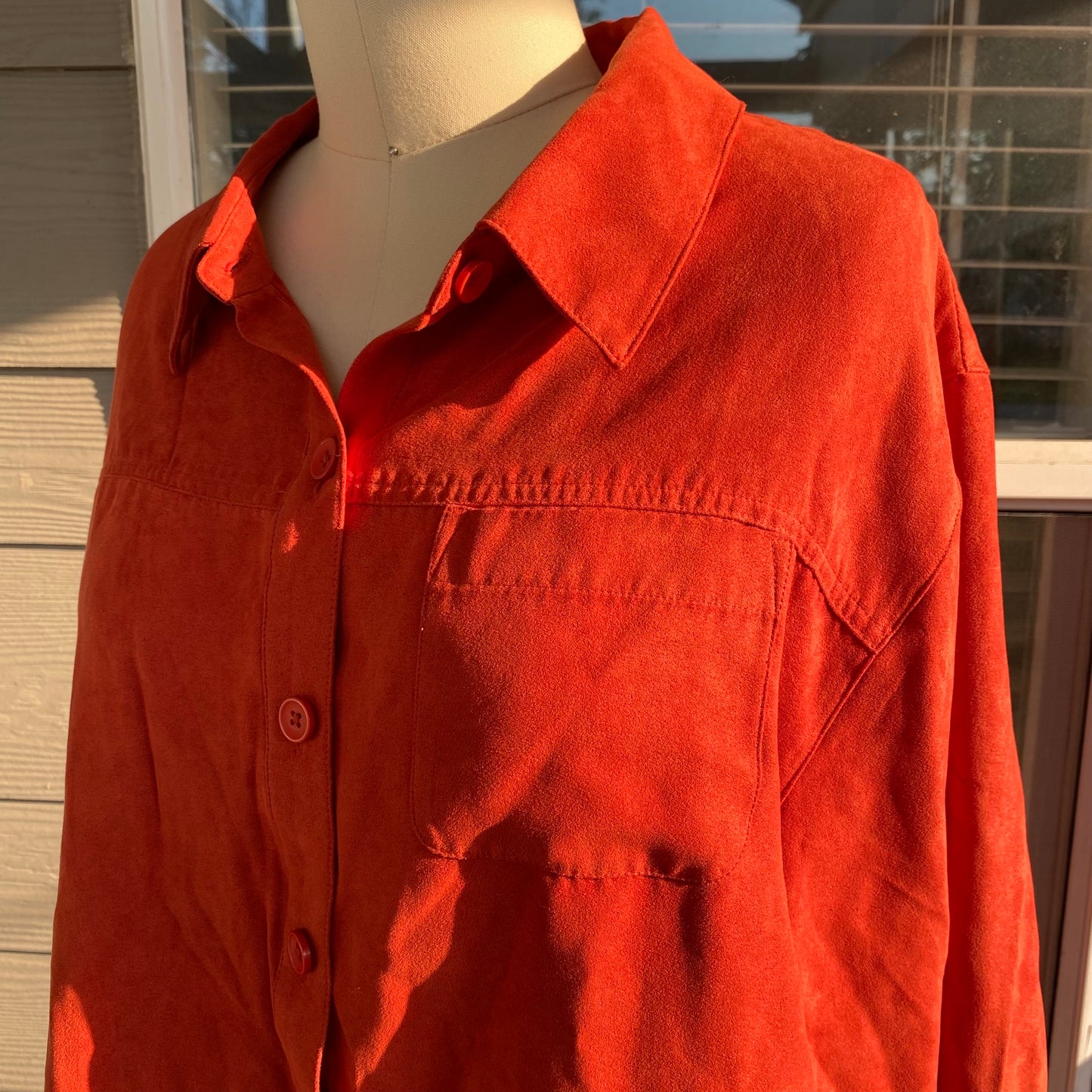 Red Orange Suede Button Up