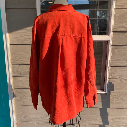 Red Orange Suede Button Up