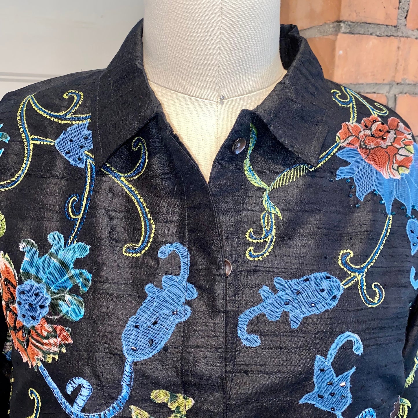 Floral Embroidered Silk Button