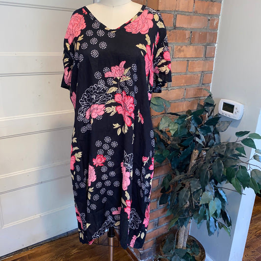 Pink Floral Black Dress