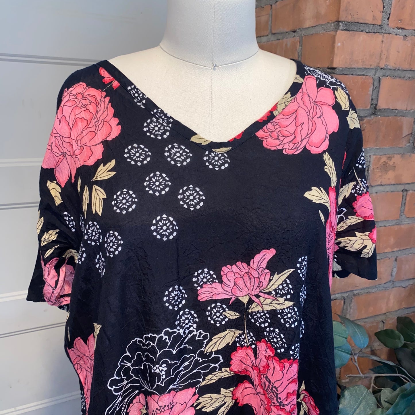 Pink Floral Black Dress