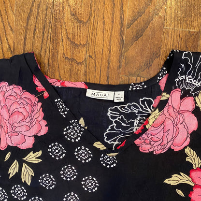 Pink Floral Black Dress