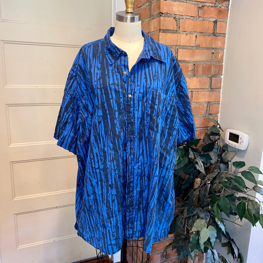 Blue Batik Print Button Up