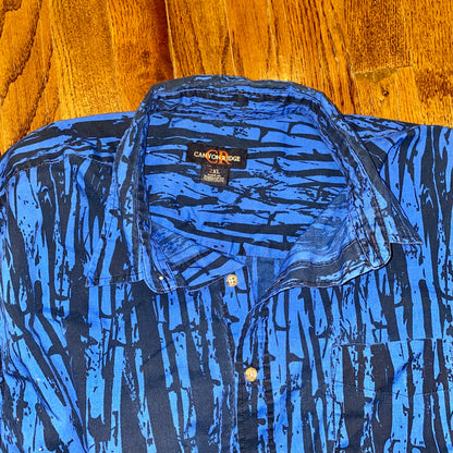 Blue Batik Print Button Up