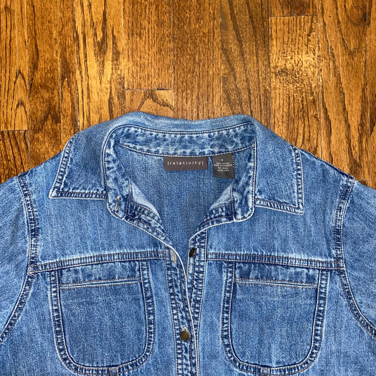 Blue Denim Quarter Sleeve Button Up