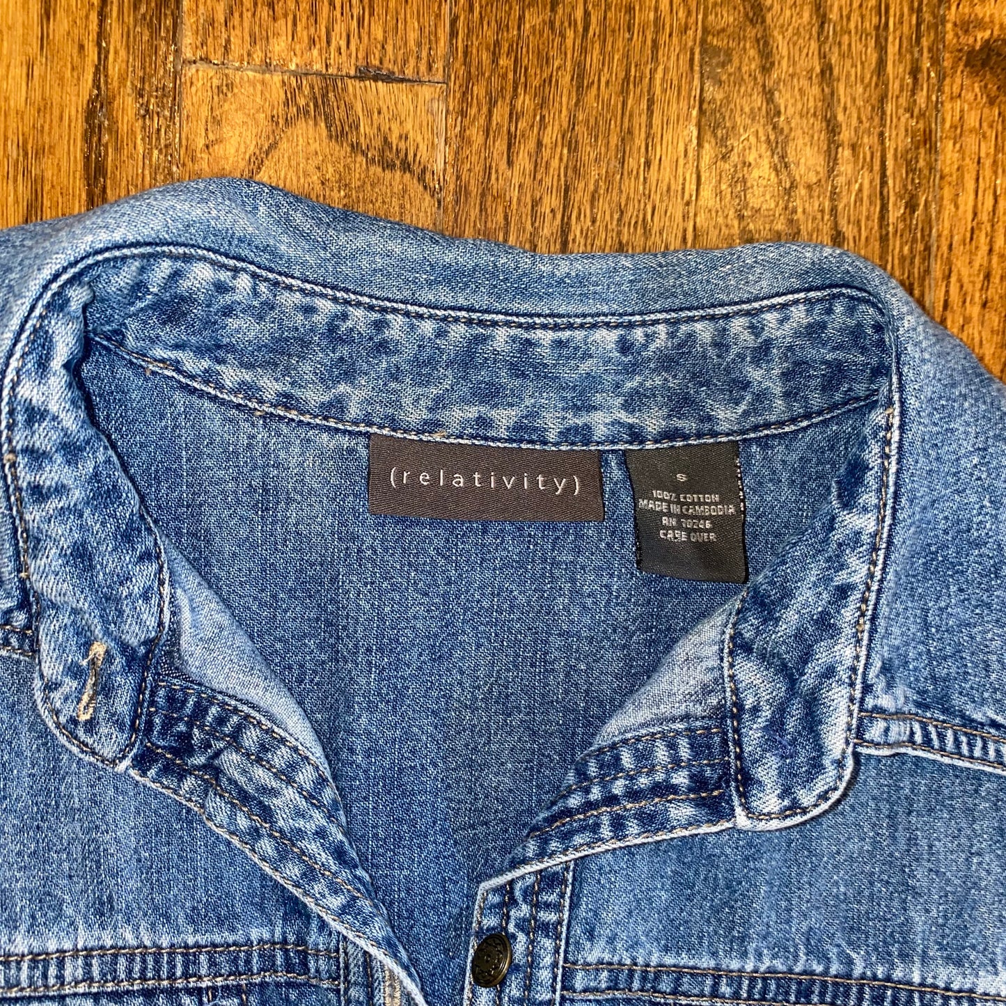 Blue Denim Quarter Sleeve Button Up