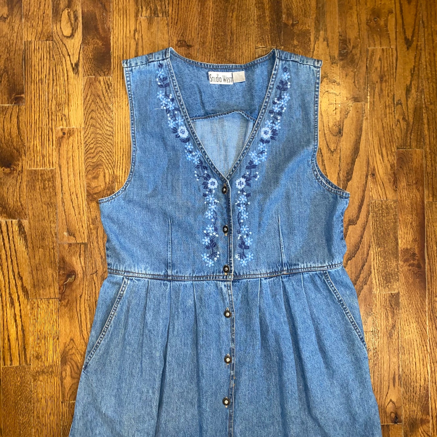 Flower Embroidered Denim Dress