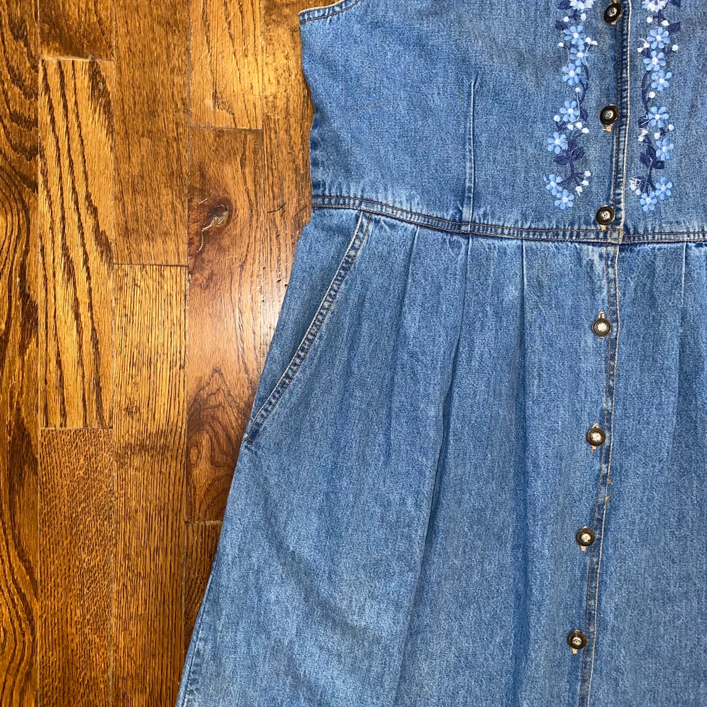 Flower Embroidered Denim Dress