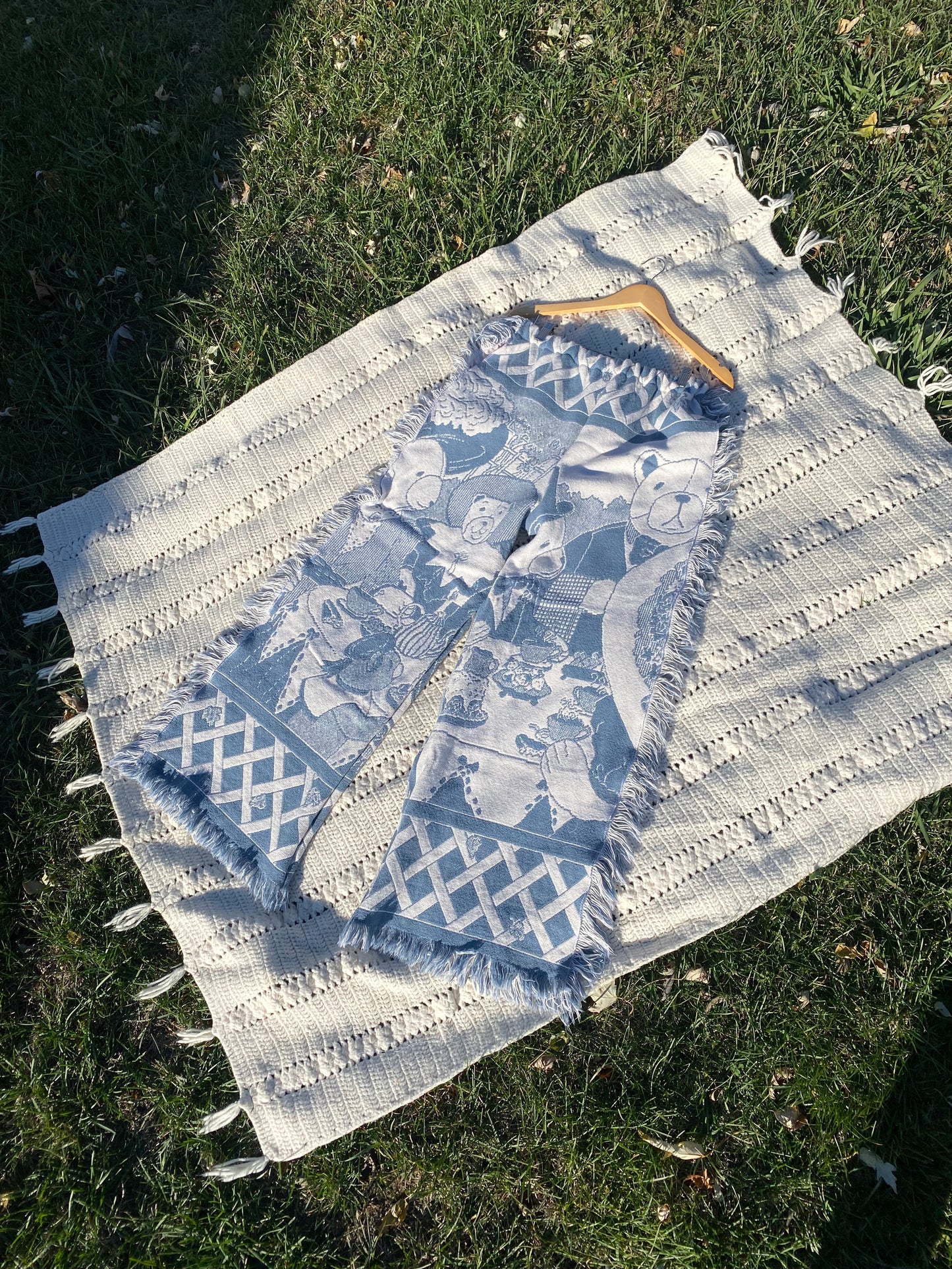 Blue and White Teddy Bear Blanket Pants - Size XL