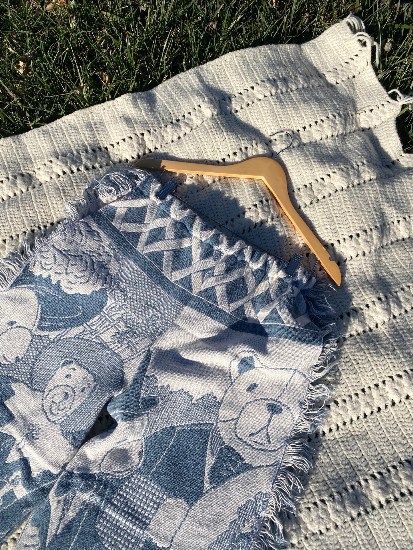 Blue and White Teddy Bear Blanket Pants - Size XL