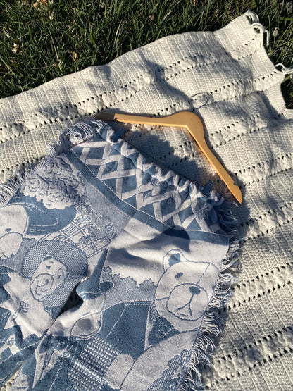 Blue and White Teddy Bear Blanket Pants - Size XL