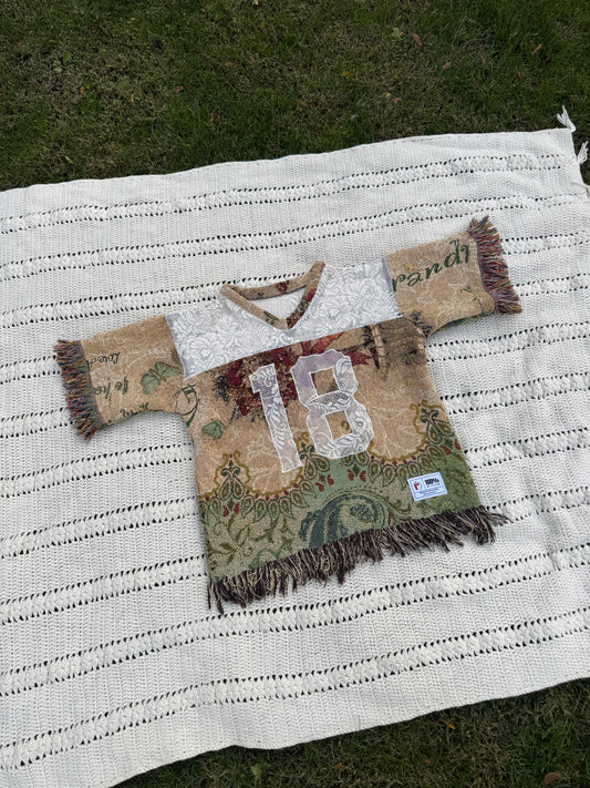 Green Floral Upcycled Tapestry Jersey Size Medium Oversize