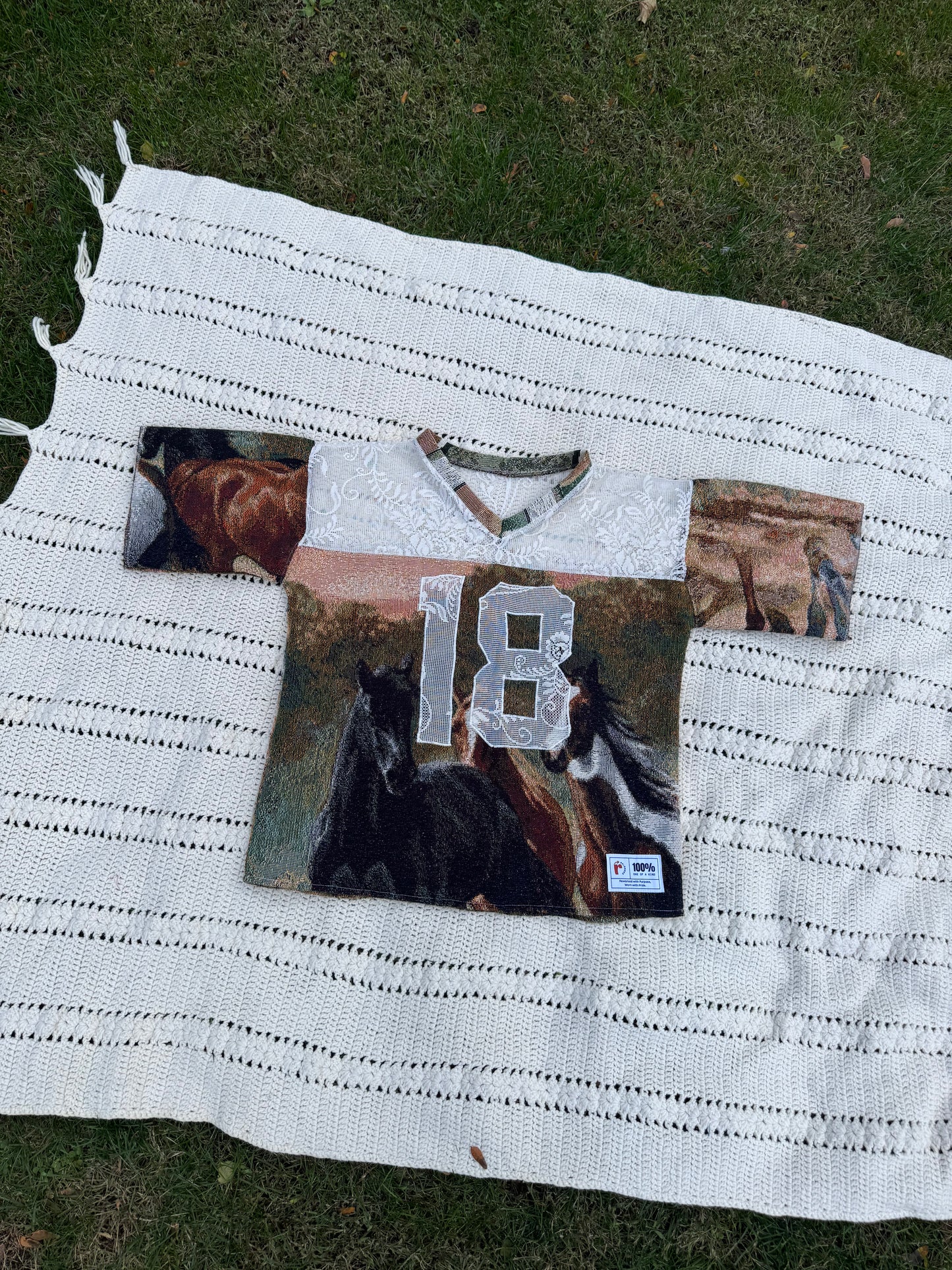 Horses Upcycled Tapestry Jersey Size Large Oversize
