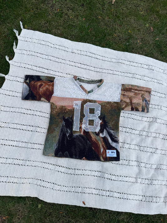 Horses Upcycled Tapestry Jersey Size Large Oversize