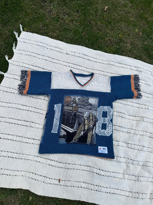 Blue Collar Upcycled Tapestry Jersey Size Large Oversize