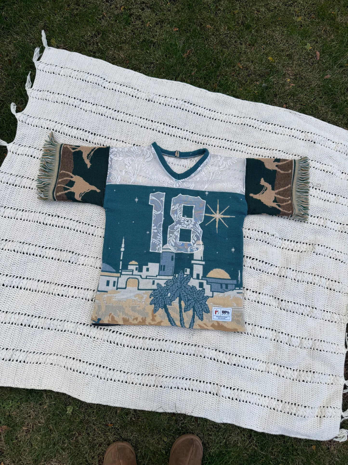 Camel Gold Upcycled Tapestry Jersey Size Medium Oversize