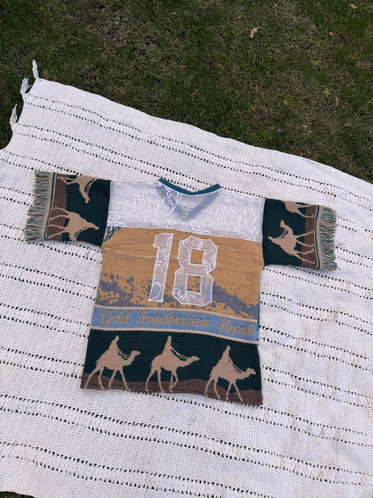 Camel Gold Upcycled Tapestry Jersey Size Medium Oversize