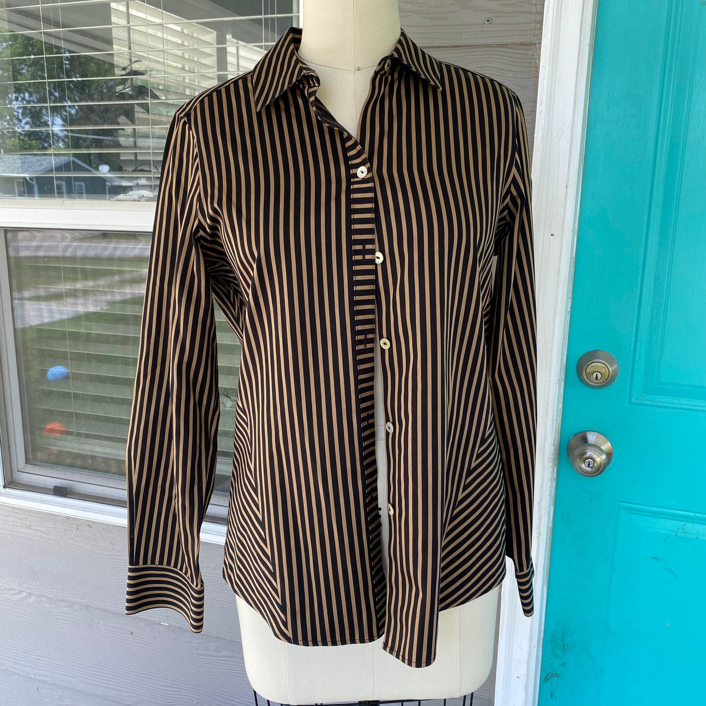 Striped Black and Gold Long Sleeve Button Up